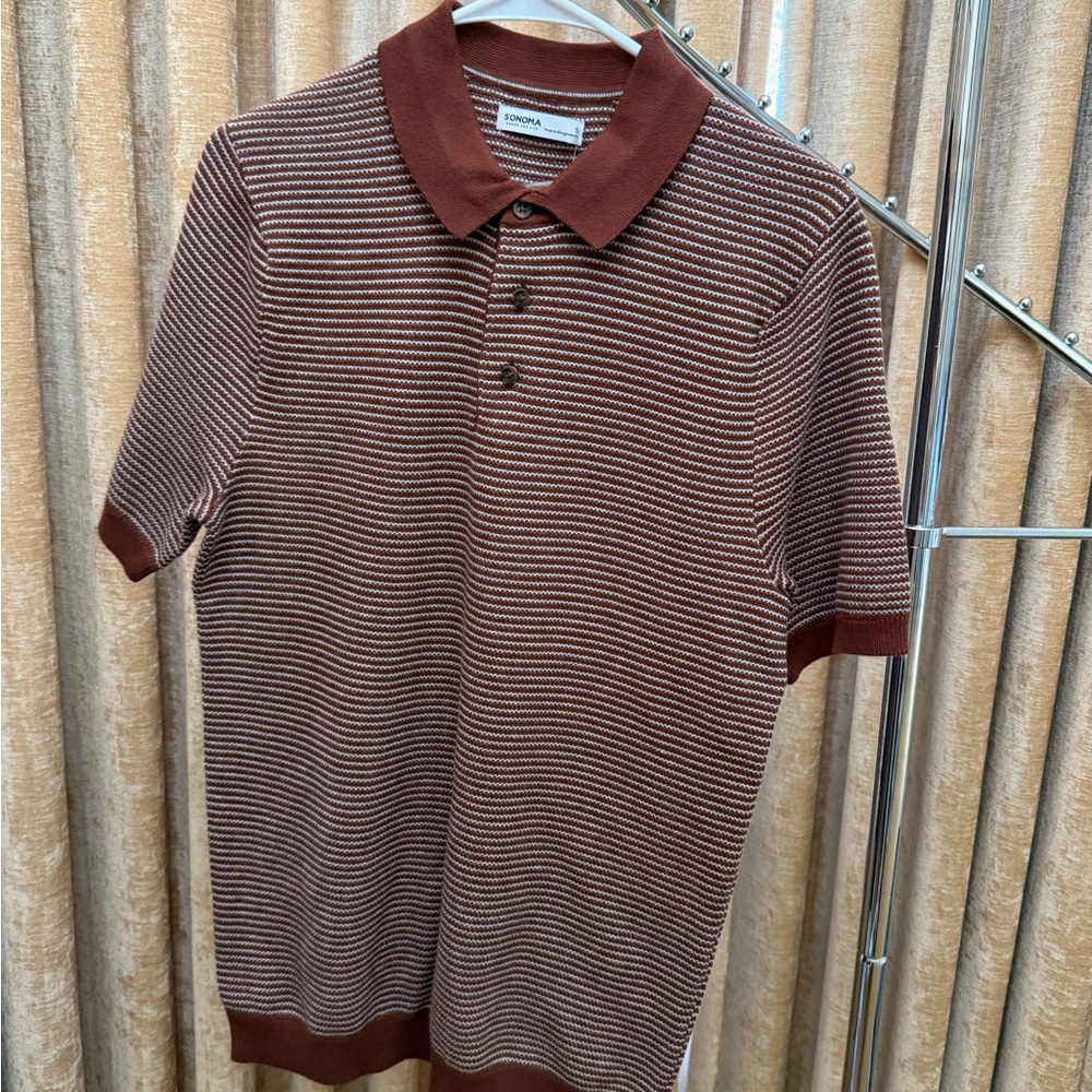 SONOMA Brown Striped Short-Sleeve Polo